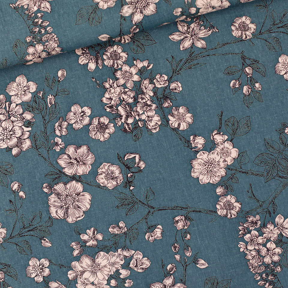 Lino Viscosa Cherry Blossom Azul Atlantico de See-You-At-Six-Fabrics