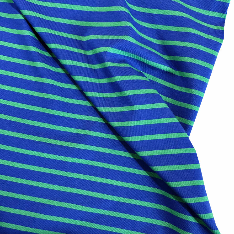tela punto de camiseta rayas verde azul