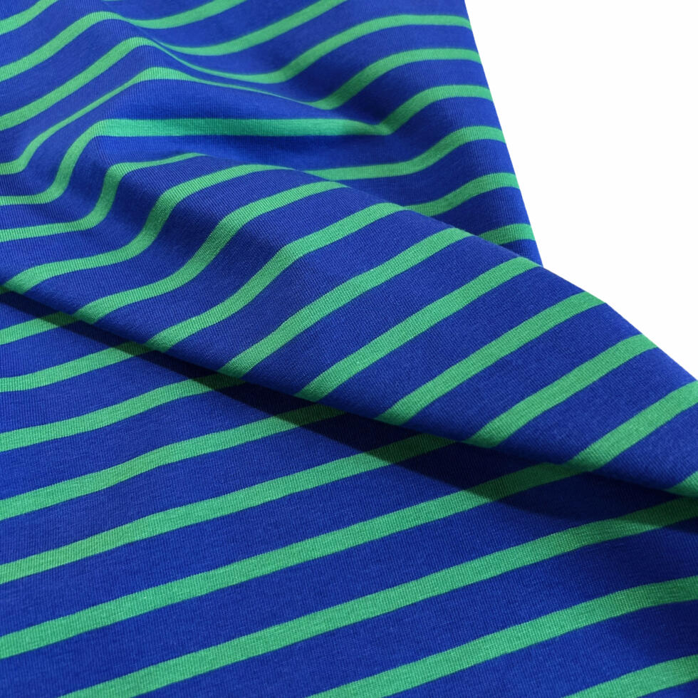 tela punto de camiseta rayas verde azul