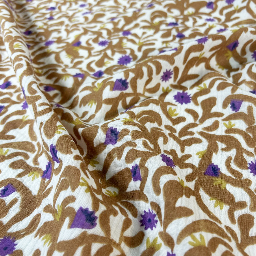 Muselina Estampada 'Mohar' - Crudo y Violeta a