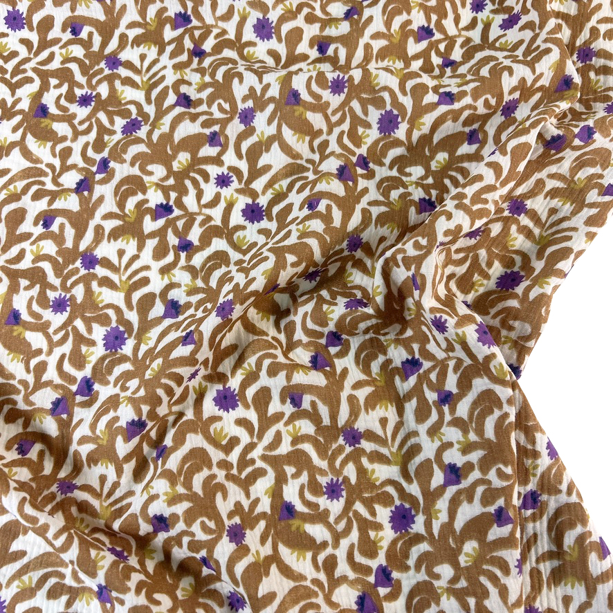 Muselina Estampada 'Mohar' - Crudo y Violeta a