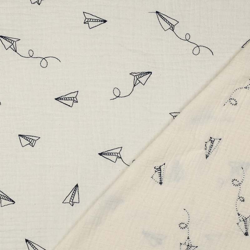 Muselina Bordado 'Paper Plane' - Crudo