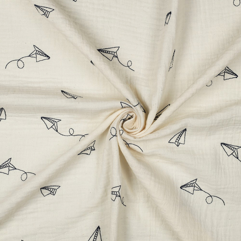 Muselina Bordado 'Paper Plane' - Crudo