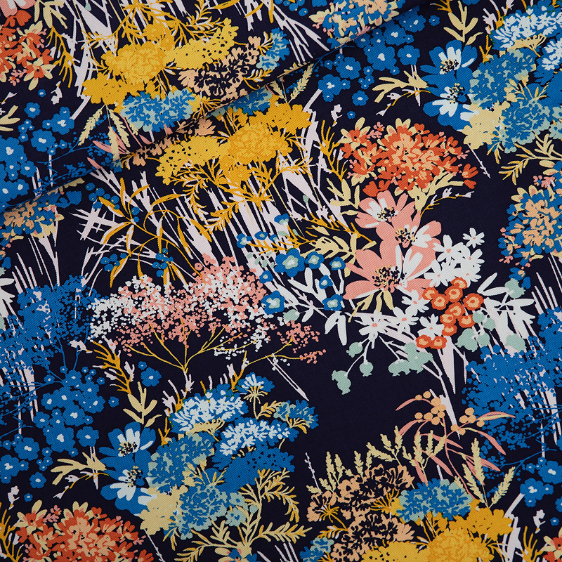 Loneta gabardina See-You-At-Six-Wild-Flowers-L-Cotton-Canvas-Gabardine-Twill-Evening-Blue
