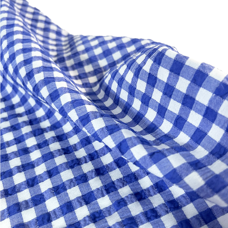 tela vichy seersucker cuadros azul y blanco