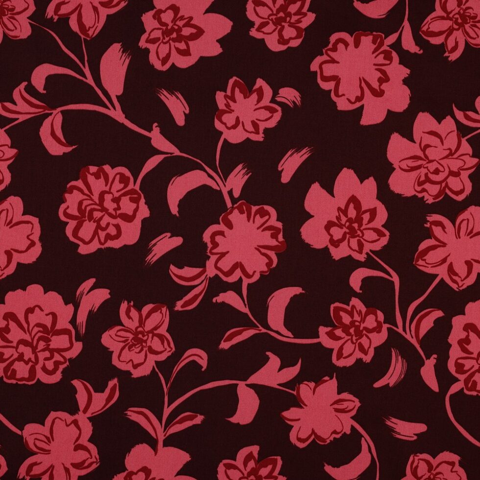 Tela de Algodón Satén 'Abbey Flowers' - Burdeos
