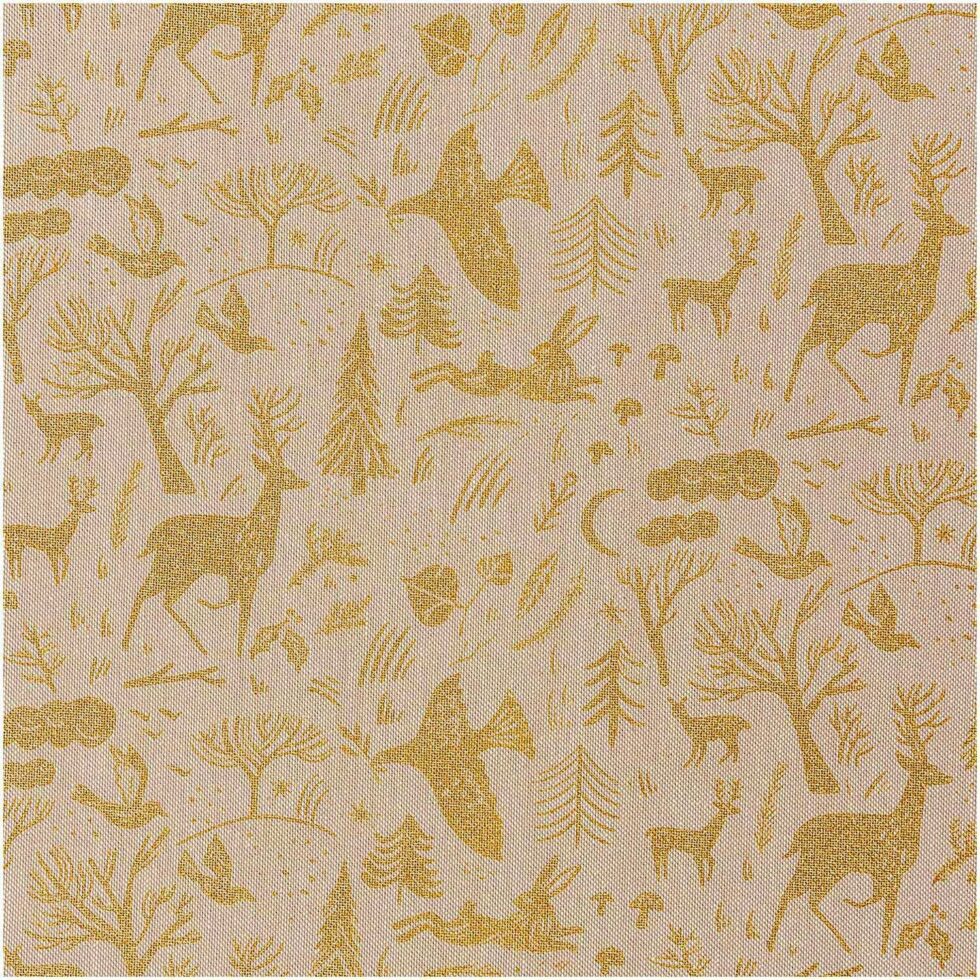 Tela aspecto lino Nostálgico Navidad Invierno Bosque natural-dorado 50x140cm