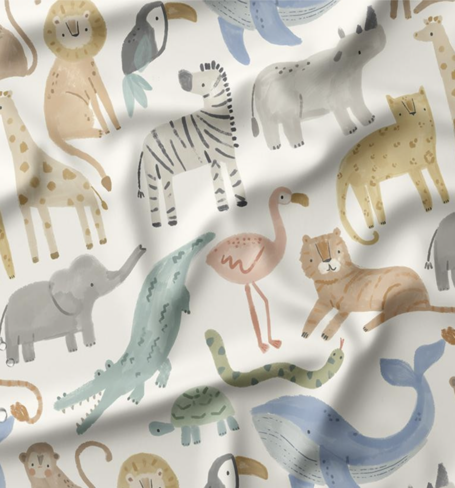 Tela impermeable - Animal World - Blanco