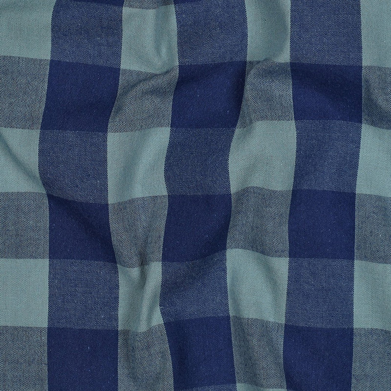 Tela de Algodón Yarn Died Cuadros Grandes - Azul
