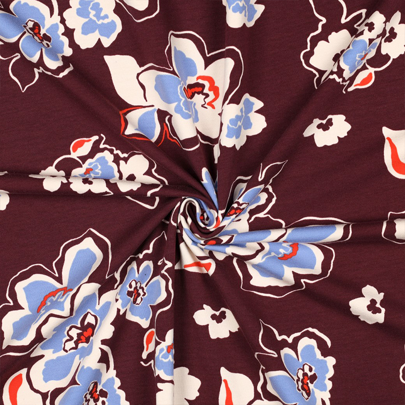 Tela Sudadera French Terry 'Blossom' - Burdeos