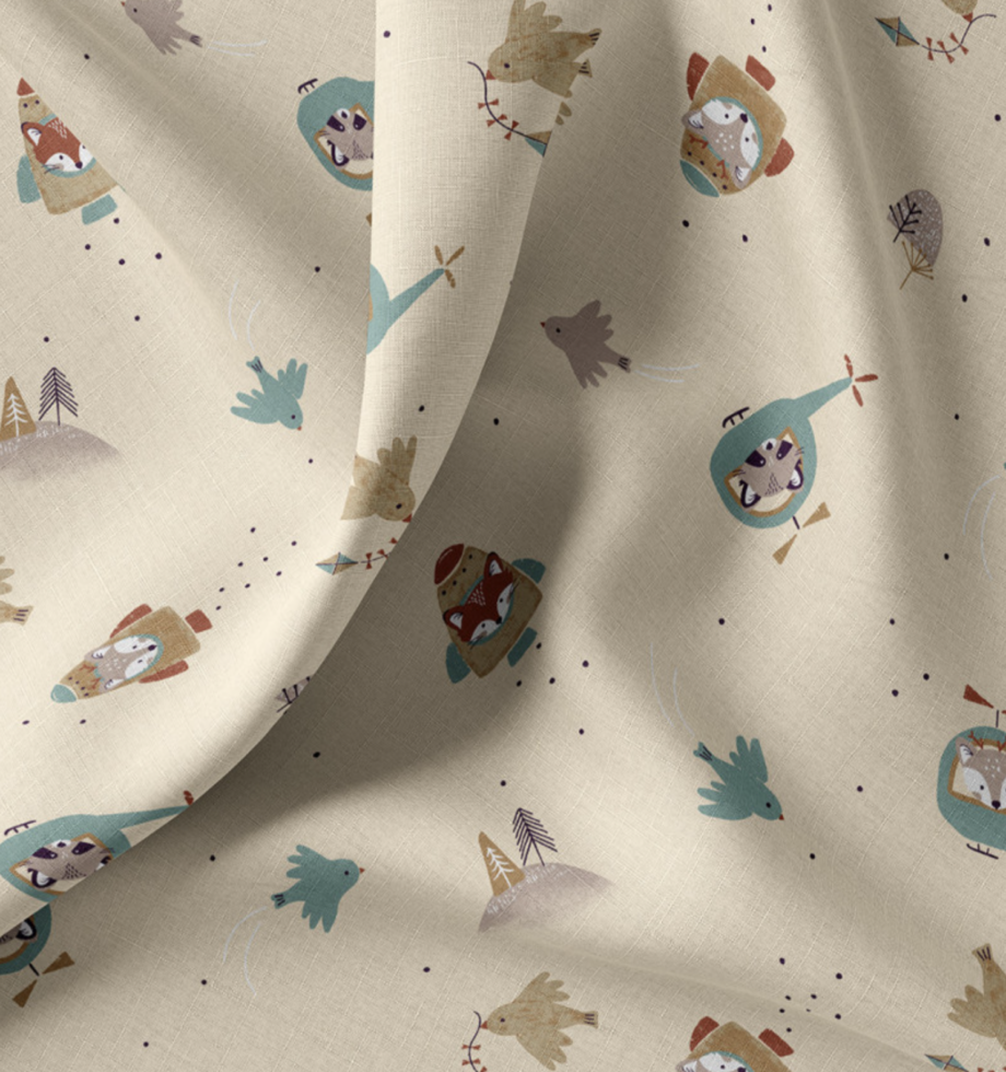 Tela de Algodón 'Flying Friends' Beige