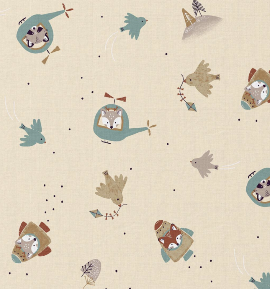 Tela de Algodón 'Flying Friends' Beige