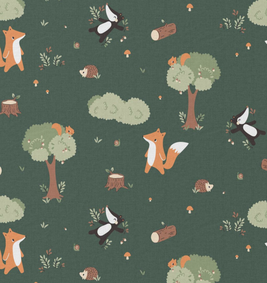 Tela de Algodón 'Foxy Day' Verde Bosque