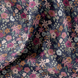 Tela de Algodón 'Pink Blossom' Night Blue