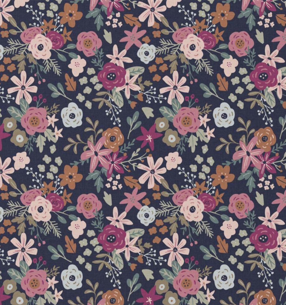 Tela de Algodón 'Pink Blossom' Night Blue