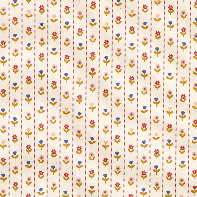 Tela de Punto Canalé Estrecho 'Sweet Blosson' - Crudo