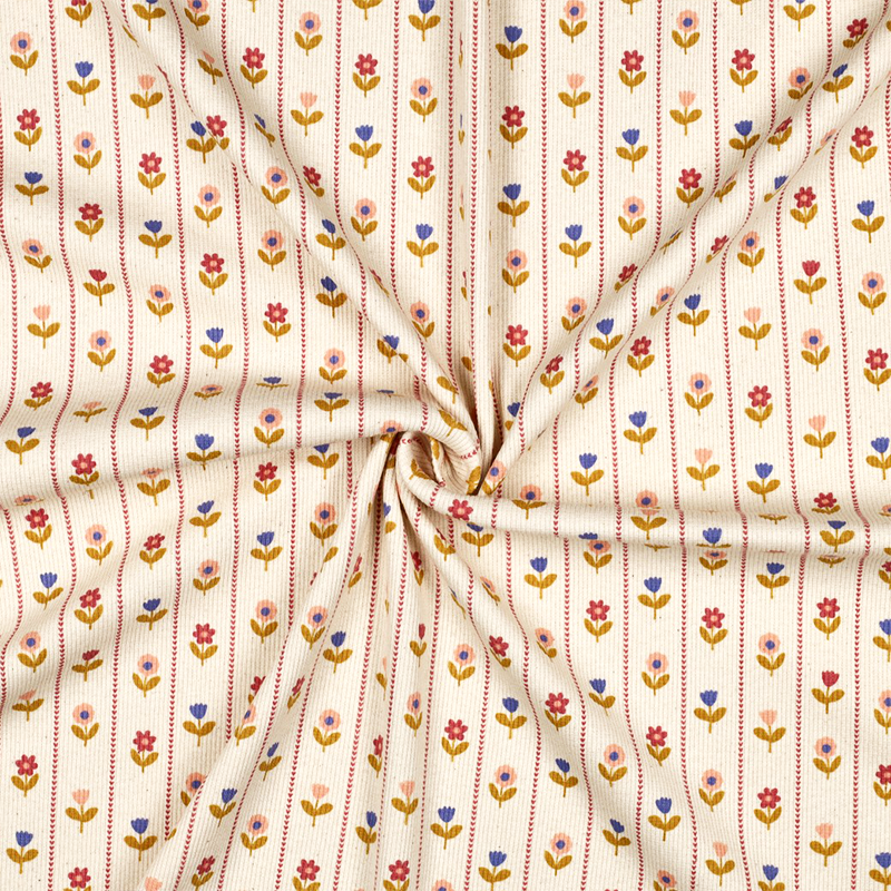 Tela de Punto Canalé Estrecho 'Sweet Blosson' - Crudo