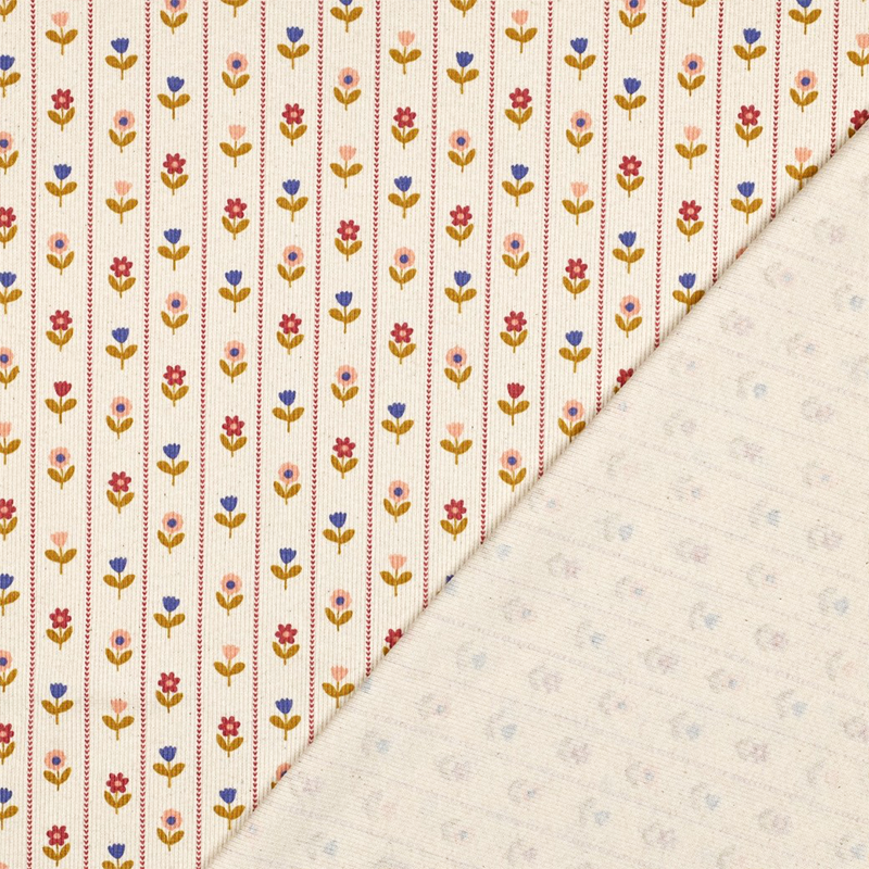 Tela de Punto Canalé Estrecho 'Sweet Blosson' - Crudo